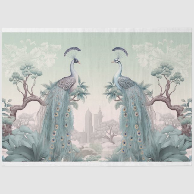 Beautiful blue peacocks tissue paper (Front)