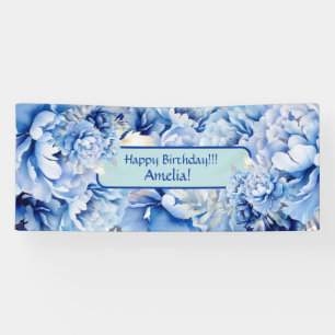 Beautiful Blue Peonies Happy Birthday Banner