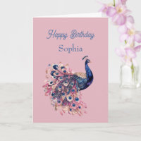 Beautiful Blue Pink Navy Blue Peacock Birthday