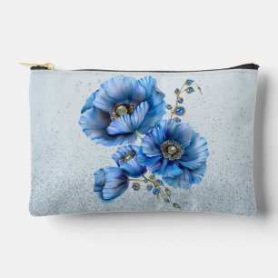 Beautiful Blue Poppies On a Blue Glitter Back Accessory Pouch