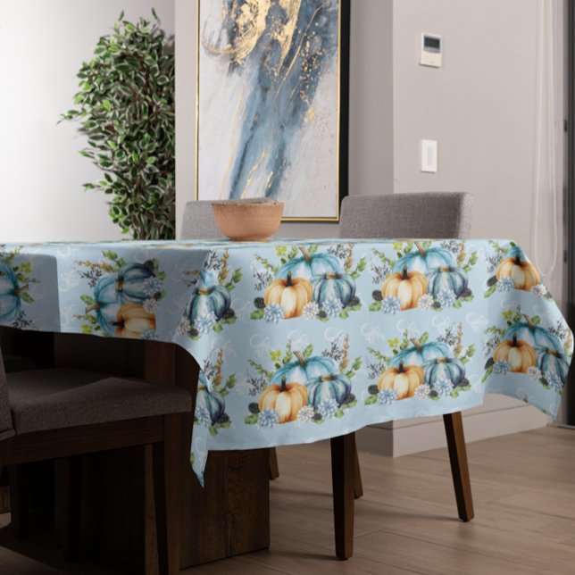 Beautiful Blue Pumpkin Autumn Watercolor Fall  Tablecloth (Creator Uploaded)