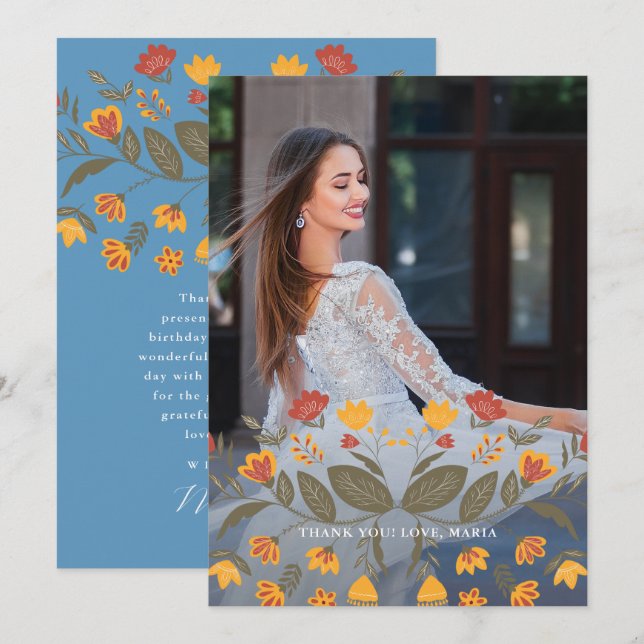 Beautiful Blue Quinceanera Fiesta Thank You Photo Invitation (Front/Back)