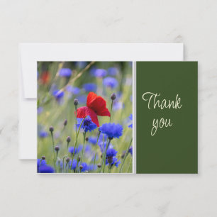 Beautiful Blue Red Flowers WatercolorThank you Thank You Card