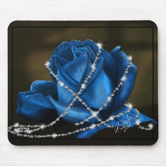 beautiful blue rose and diamonds mouse pad (Front)