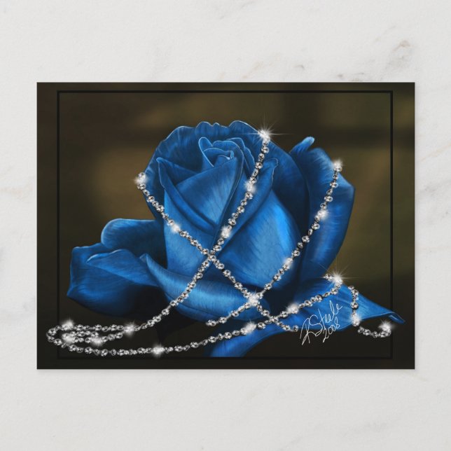 Beautiful Blue Rose wrapped in diamonds Postcard (Front)