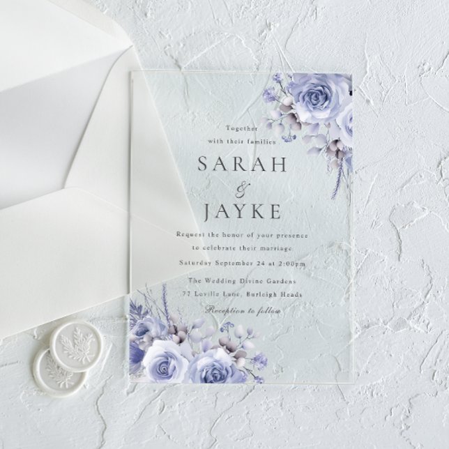 Beautiful Blue Roses Elegant Wedding Acrylic Invitations (Creator Uploaded)