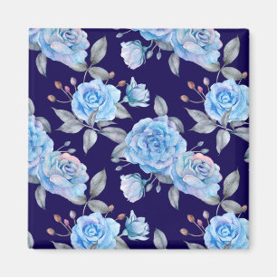 Beautiful blue roses, navy blue background, magnet