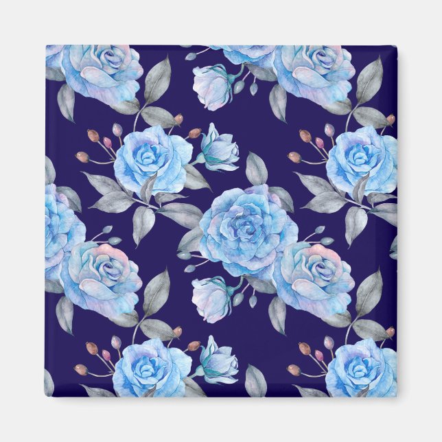 Beautiful blue roses, navy blue background, magnet (Front)