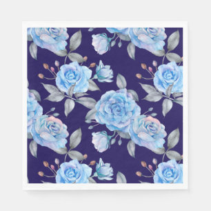 Beautiful blue roses, navy blue background, napkin