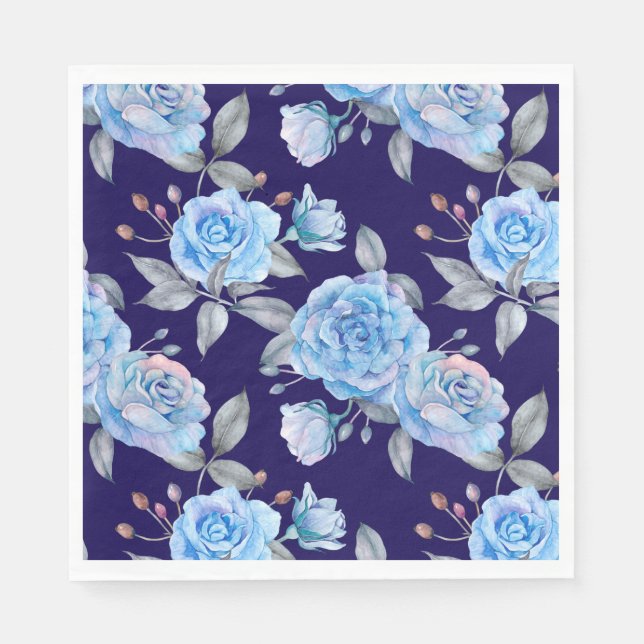 Beautiful blue roses, navy blue background, napkin (Front)