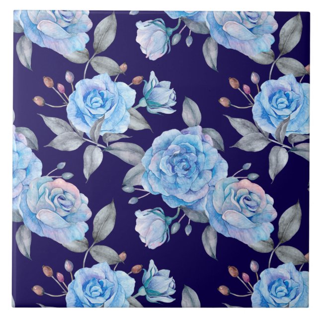 Beautiful blue roses, pastel pink background, tile (Front)