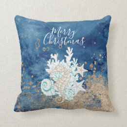 Beautiful blue sand colour coastal custom Christma Cushion