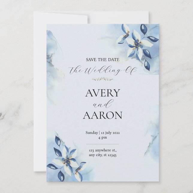 Beautiful Blue Save The Date Wedding Invitation (Front)