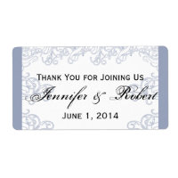 Beautiful Blue Scroll on White Water Bottle Label