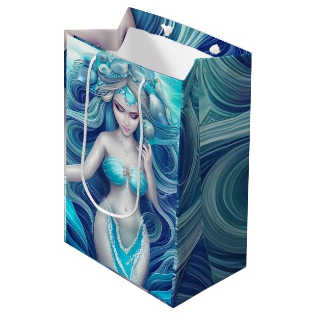 Beautiful Blue Seashell Mermaid Graphic Medium Gift Bag (Front Angled)