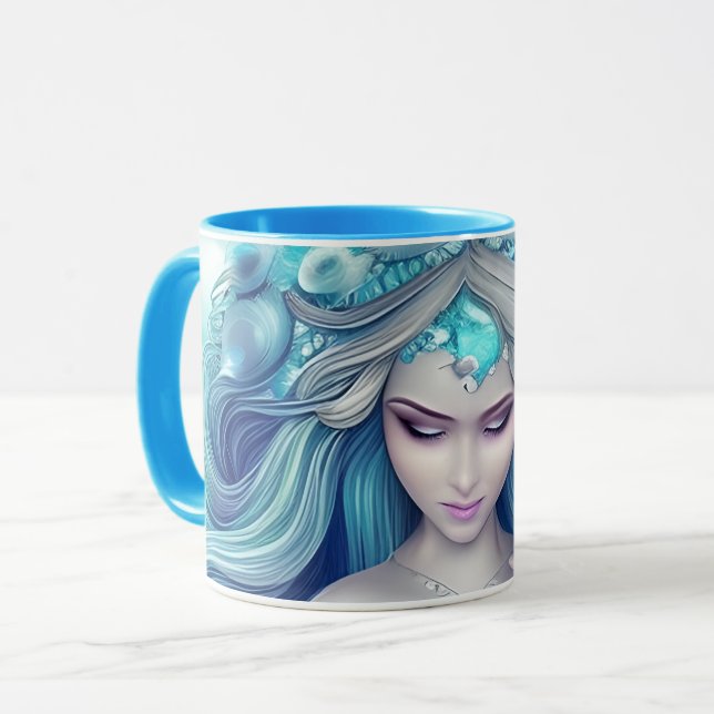 Beautiful Blue Seashell Mermaid Graphic Mug (Front Left)