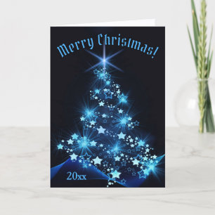 Beautiful Blue Shinning Stars on Christmas Tree Card