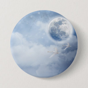 Beautiful Blue Sky with Flying Swans 7.5 Cm Round Badge