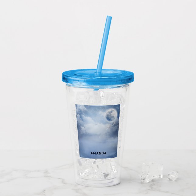 Beautiful Blue Sky with Flying Swans Acrylic Tumbler (Back Ice)