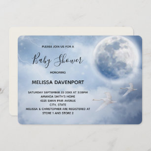 Beautiful Blue Sky with Flying Swans Baby Shower Invitation