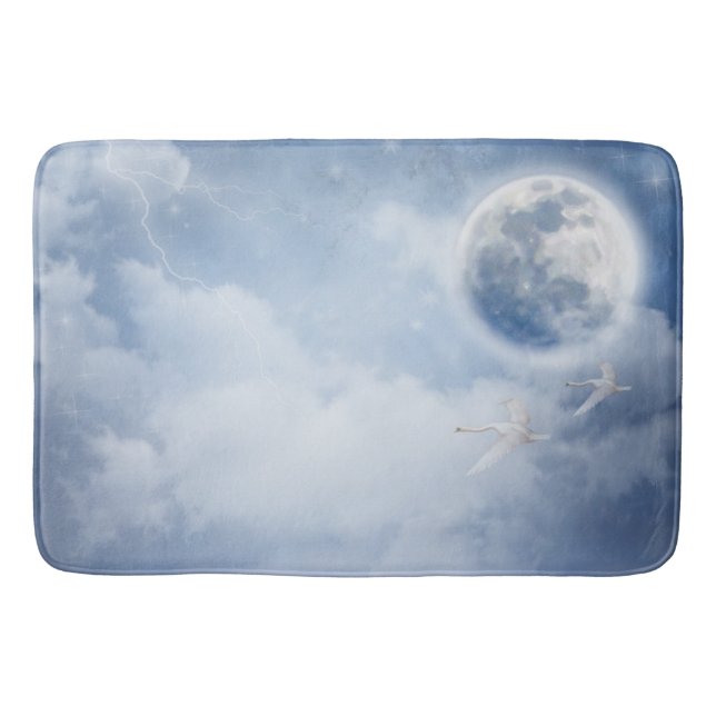 Beautiful Blue Sky with Flying Swans Bath Mat (Front)