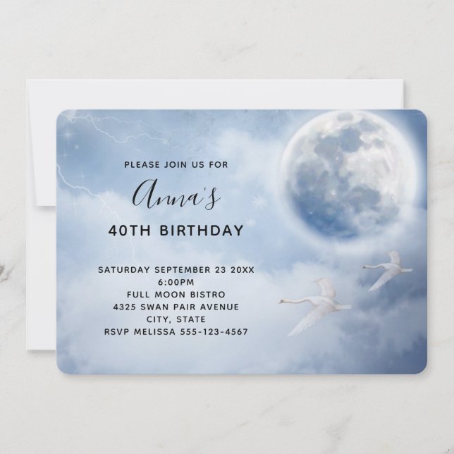 Beautiful Blue Sky with Flying Swans Birthday Invitation (Front)
