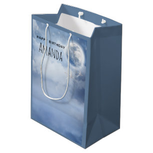 Beautiful Blue Sky with Flying Swans Birthday Medium Gift Bag