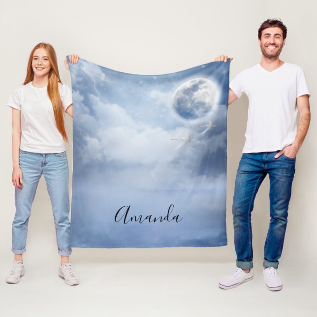 Beautiful Blue Sky with Flying Swans Fleece Blanket (In Situ)