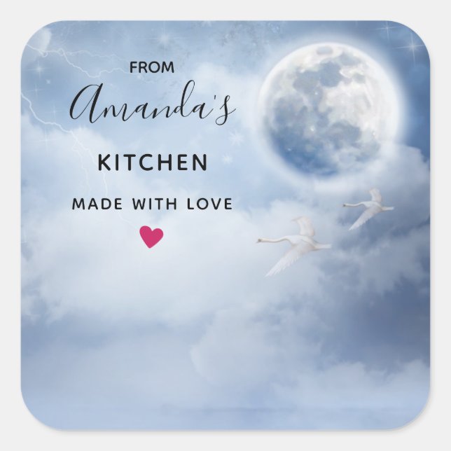 Beautiful Blue Sky with Flying Swans Kitchen Square Sticker (Front)
