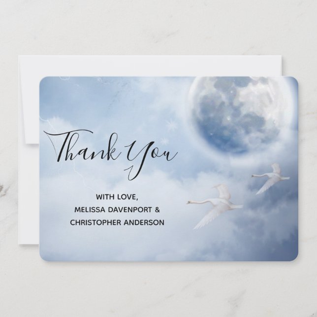  Beautiful Blue Sky with Flying Swans Thank You Card (Front)