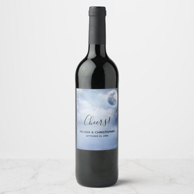Beautiful Blue Sky with Flying Swans Wine Label (Front)