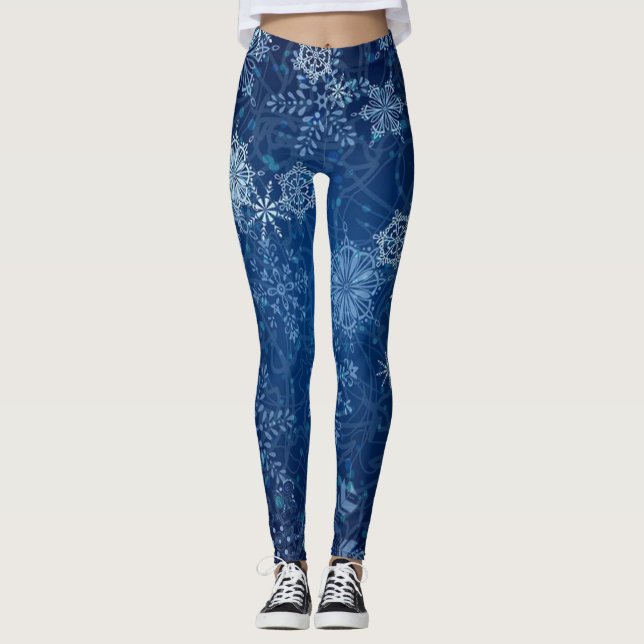 Beautiful Blue Snowflake Leggings! Leggings (Front)