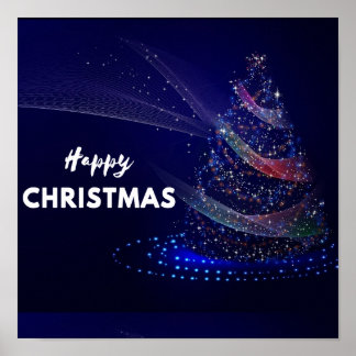 Beautiful blue, sparkles. Happy Christmas poster