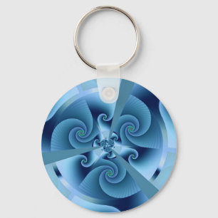 Beautiful Blue Spiral Fine Fractal Art Key Ring