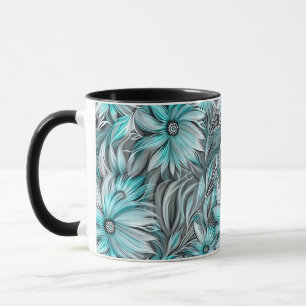 Beautiful Blue Teal Floral Print Mug
