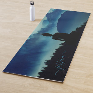 Beautiful Blue Teal Mountains Buddha Custom Name Yoga Mat