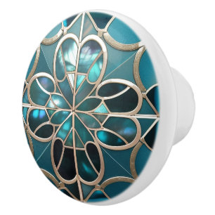 Beautiful blue teal offwhite pearl inspired ceramic knob