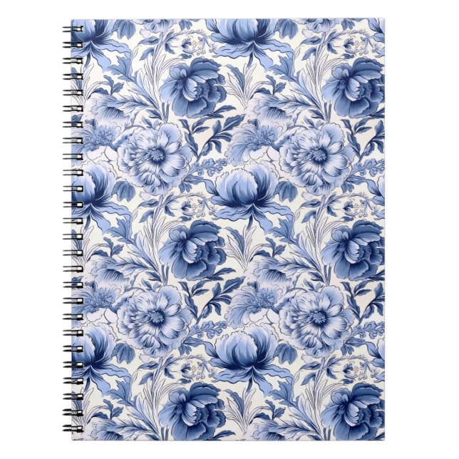 Beautiful blue Toile de Jouy flowers Notebook (Front)