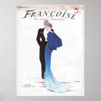 Beautiful Blue Vintage French Evening Gown Poster