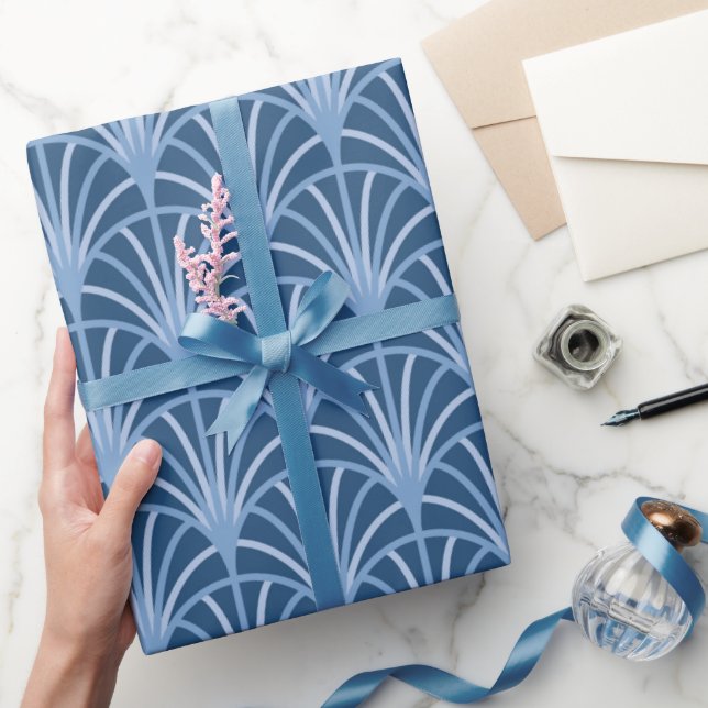 Beautiful Blue Vintage Japanese Fan Pattern Wrapping Paper (Gifting)