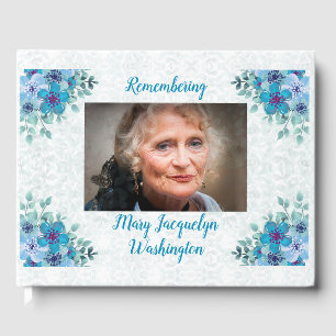 Beautiful Blue Violets "Do Not Stand" Memorial Guest Book