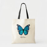 Beautiful Blue Watercolor 3D Butterfly Tote Bag<br><div class="desc">Create your own personalised butterfly tote bags on an elegant DIY template that is easy to add your monogram letter, name, initials, or short inspirational phrase/quote to. The rustic watercolor artwork illustrated by the artists Raphaela Wilson spotlights a beautiful blue monarch butterfly with a shadow beneath its floral pattern wings...</div>
