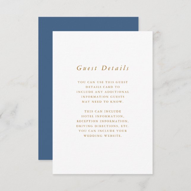 Beautiful Blue Wedding Guest Detail Enclosure Card (Front/Back)