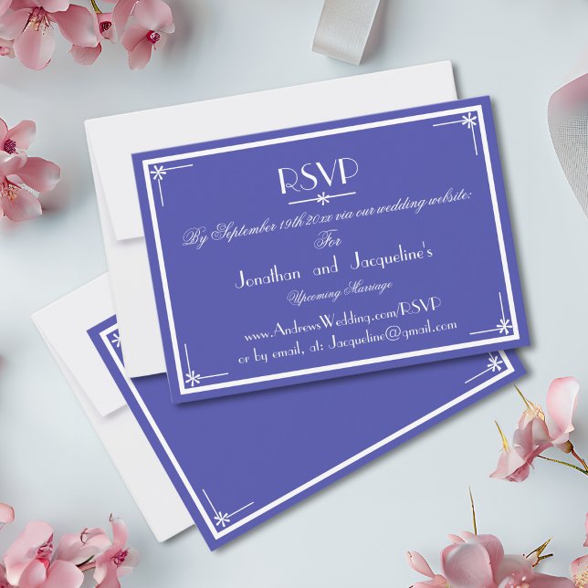 Beautiful Blue - Wedding Website RSVP Card       (Beautiful Blue with White Script - Wedding Website RSVP Cards.)