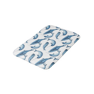 Beautiful Blue Whales and Narwhals Bath Mat