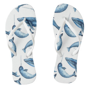 Beautiful Blue Whales and Narwhals Flip Flops
