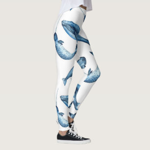 Beautiful Blue Whales and Narwhals Leggings