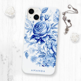 Beautiful Blue/White Personalised Roses Case-Mate iPhone 14 Plus Case