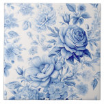 Beautiful Blue & White Roses & Wildflowers Tile<br><div class="desc">Gorgeous clean and traditional China blue/white watercolor style roses and wildflowers.</div>