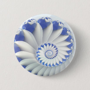 Beautiful Blue & White Sea Shell Fine Fractal Art 6 Cm Round Badge